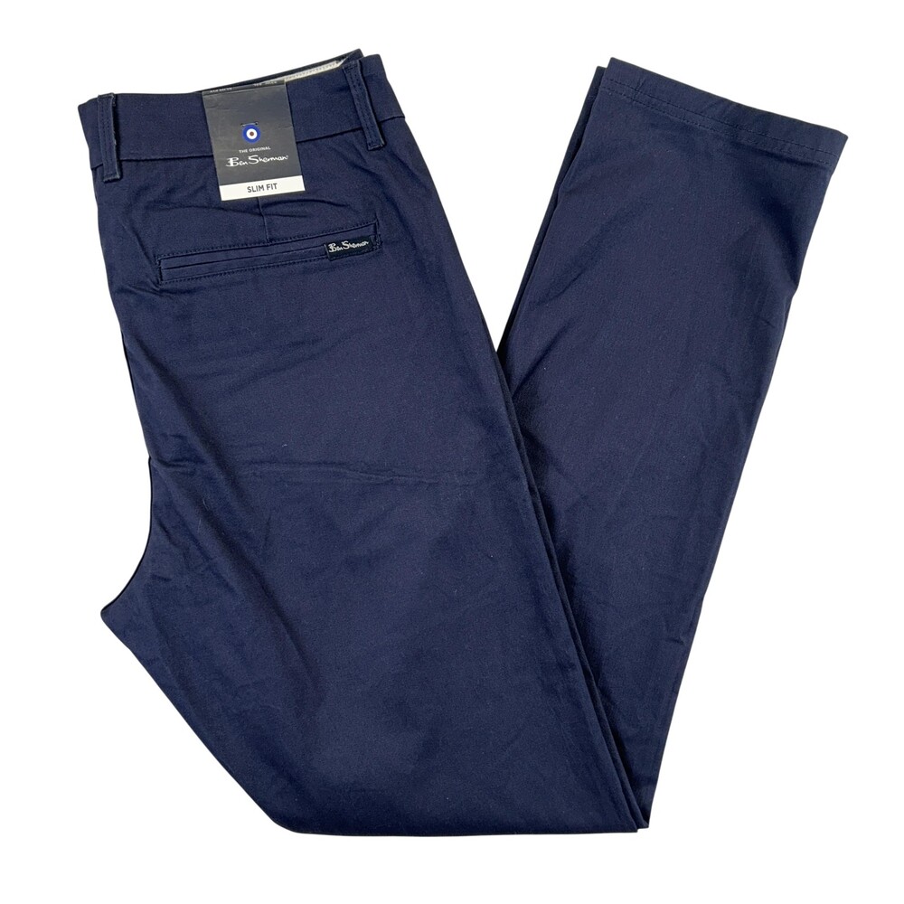 Ben Sherman Pants Mens 32x32 Navy Slim Fit Stretch Chino Casual Twill Trousers